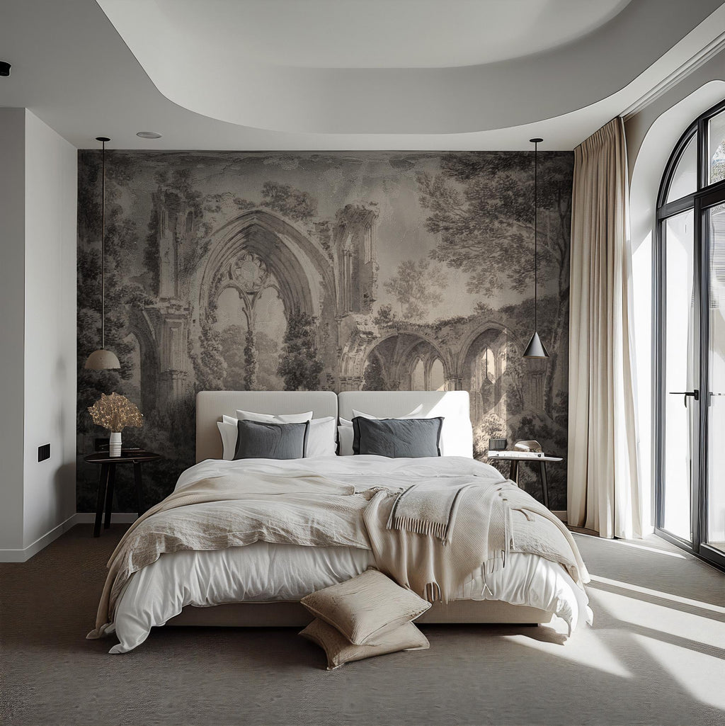 Vintage Beige Landscape Wallpaper: Moody Scenic Wall Mural, Custom Size Peel and Stick - View 3