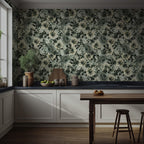 Green Botanical Wallpaper Mural: Vintage Floral Peel & Stick Wall Art - View 3