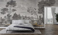 Vintage Grisaille Wallpaper Mural: Classical River Scene Peel and Stick