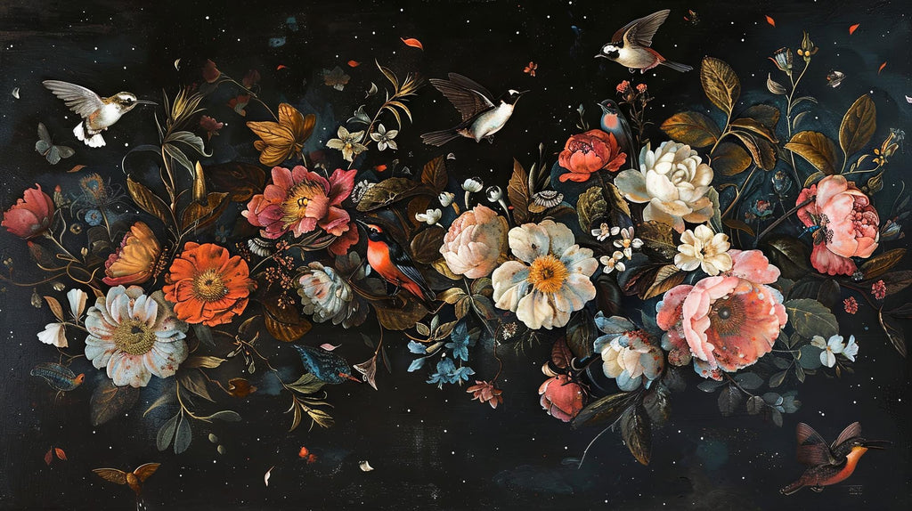 Dark Floral Peony Wallpaper Mural: Botanical Peel and Stick - View 7