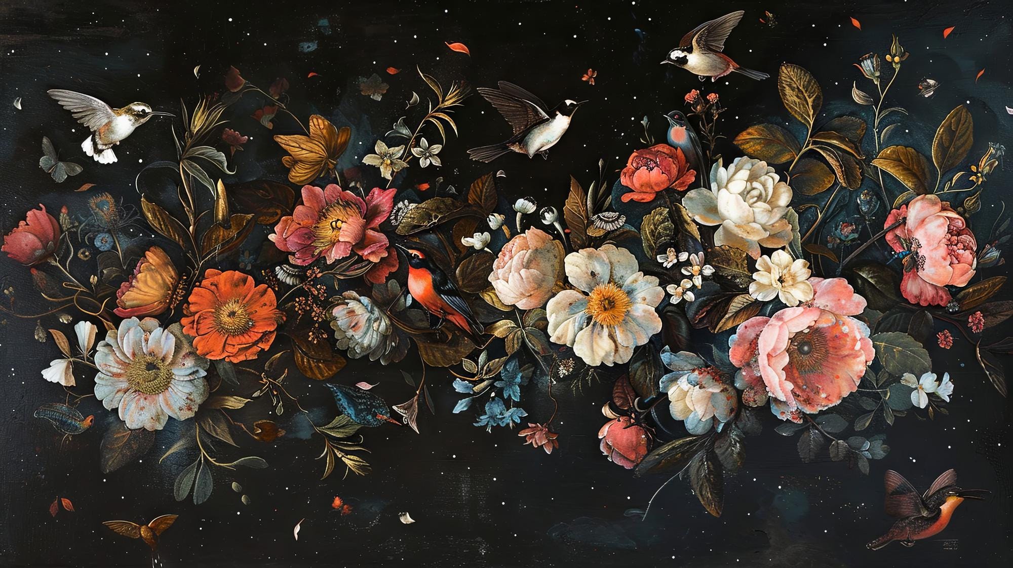 Dark Floral Peony Wallpaper Mural: Botanical Peel and Stick - View 7