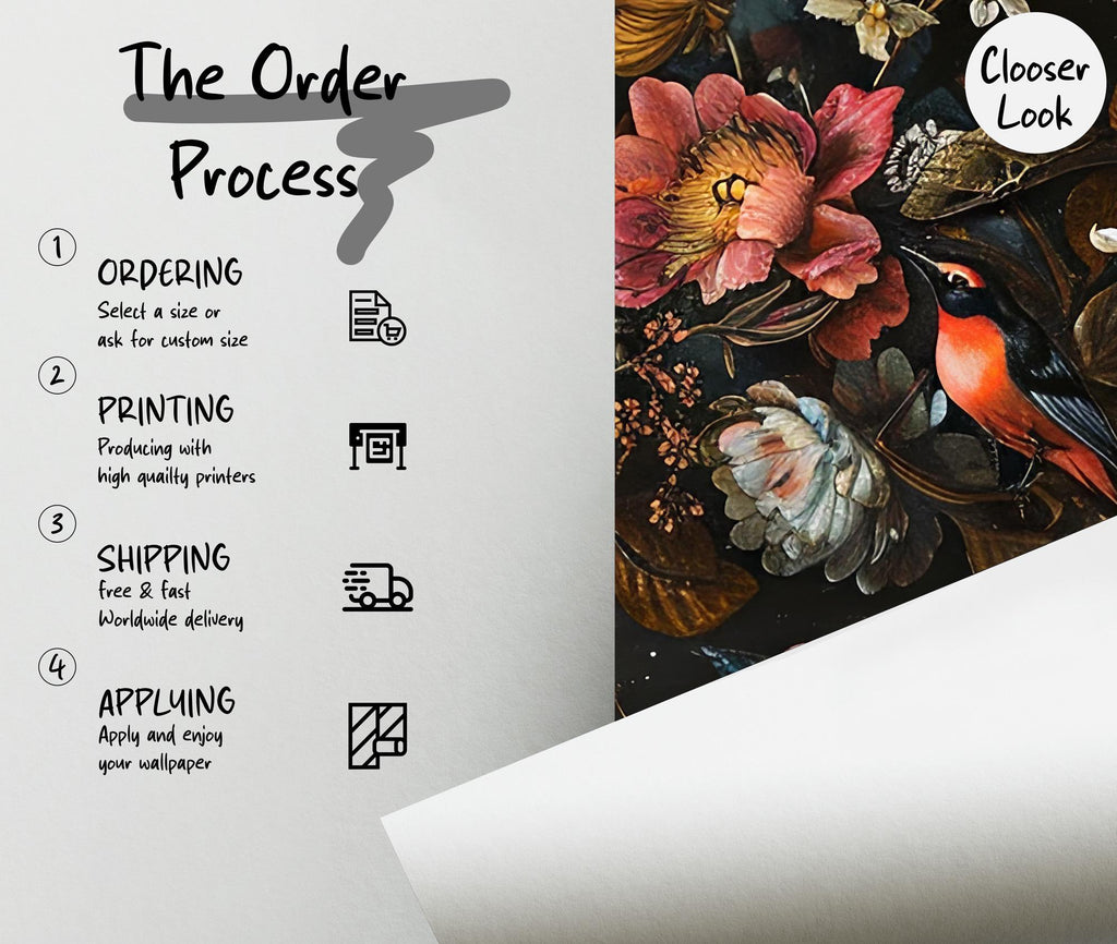 Dark Floral Peony Wallpaper Mural: Botanical Peel and Stick - View 6