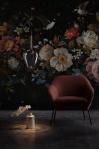 Dark Floral Peony Wallpaper Mural: Botanical Peel and Stick - View 4