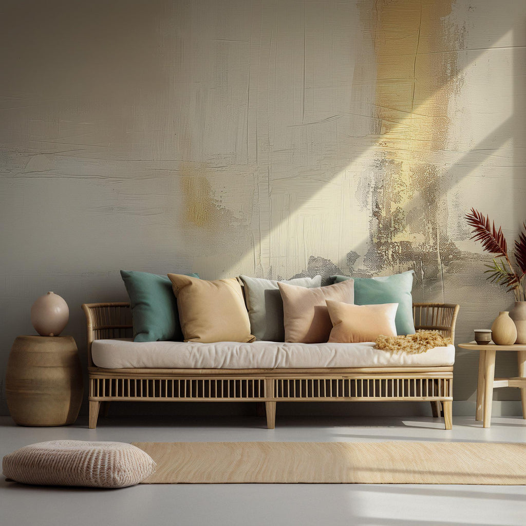 Neutral Abstract Wallpaper Mural, Beige Gold Concrete Texture - View 3