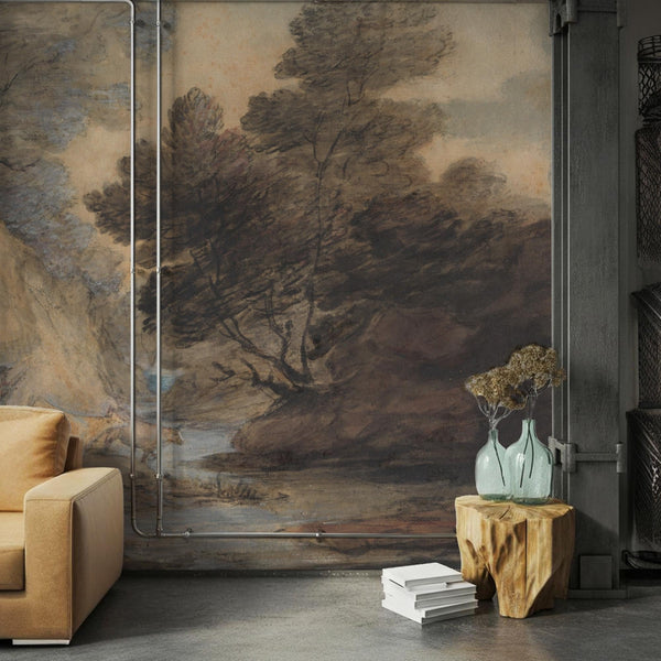 Dark Gothic Landscape Wallpaper Mural: Moody Vintage Wall Art, Peel and Stick