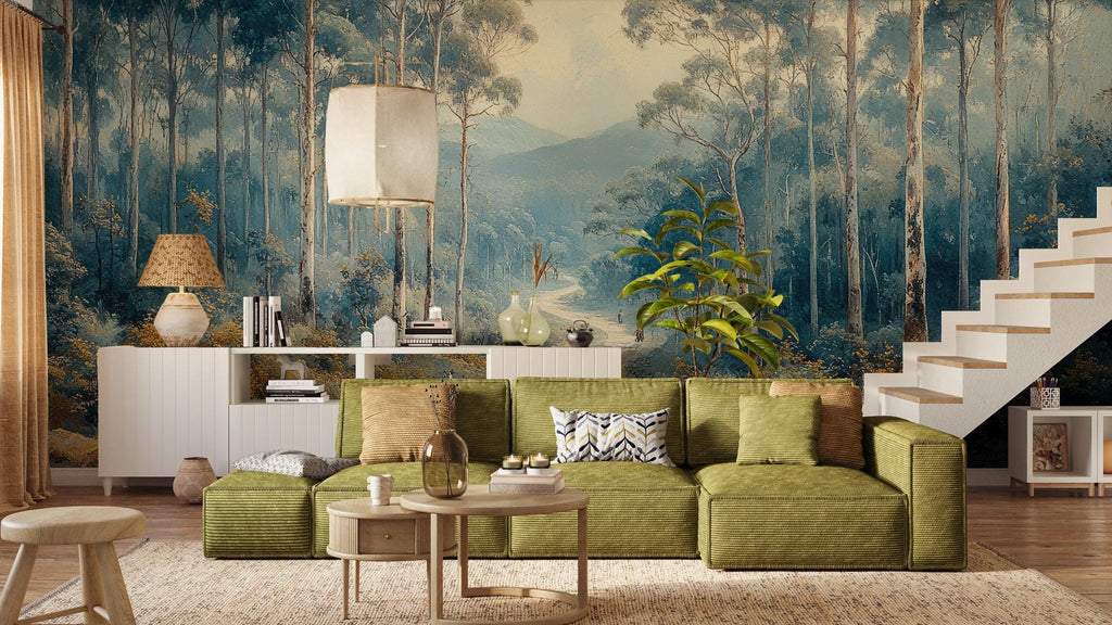 Forest Wall Mural: Misty Woodland Landscape, Peel and Stick Wallpaper - View 3
