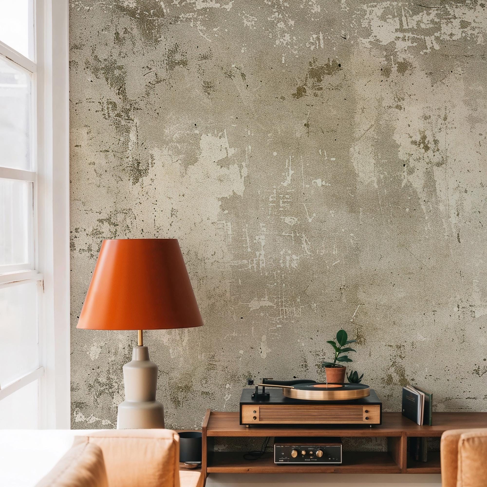 Beige Concrete Peel and Stick Wallpaper: Industrial Loft Wall Mural - View 4