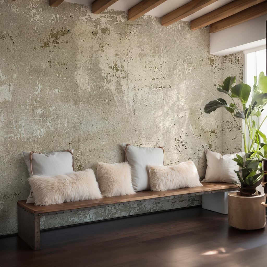 Beige Concrete Peel and Stick Wallpaper: Industrial Loft Wall Mural - View 3