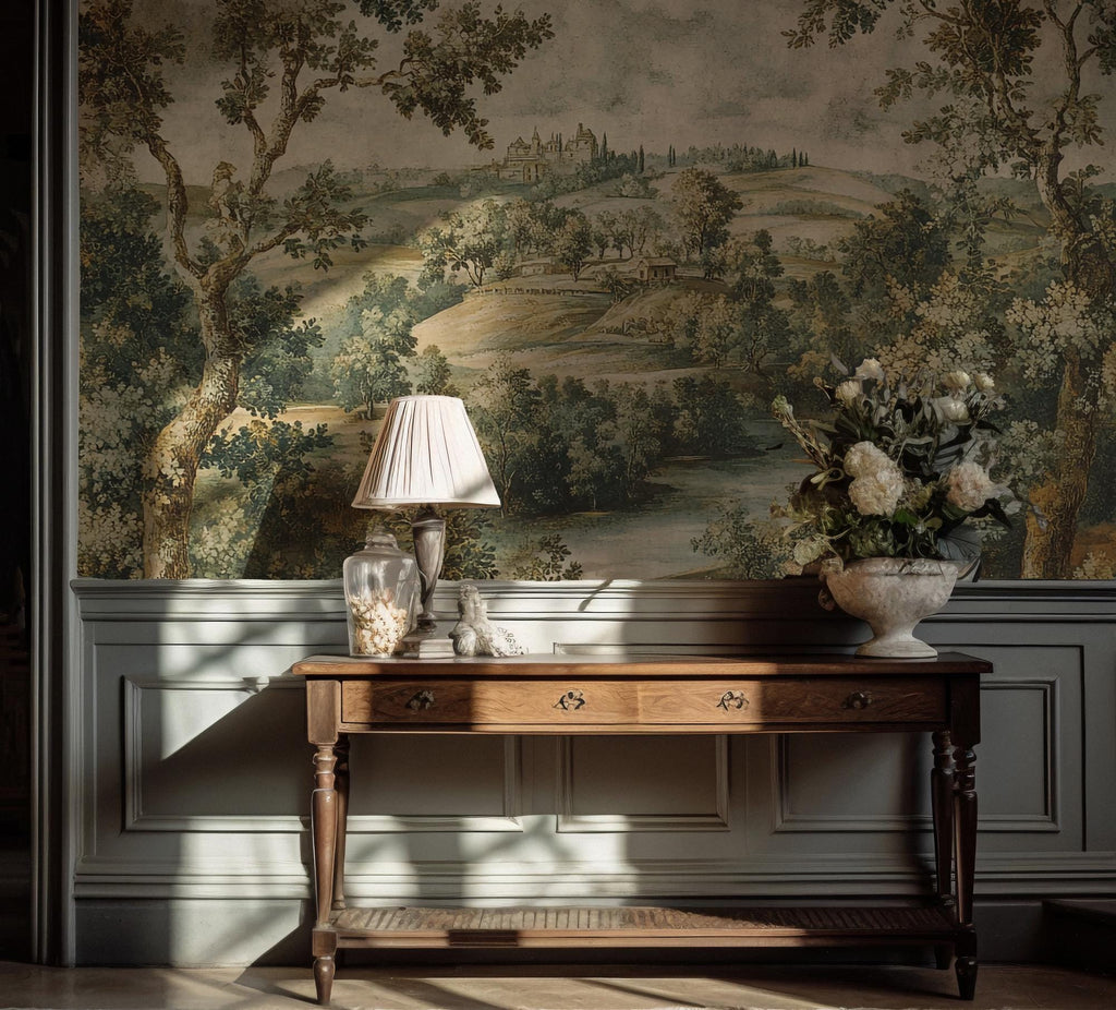 Vintage Countryside Scene Peel & Stick Wallpaper Mural: Pastoral Landscape - View 4