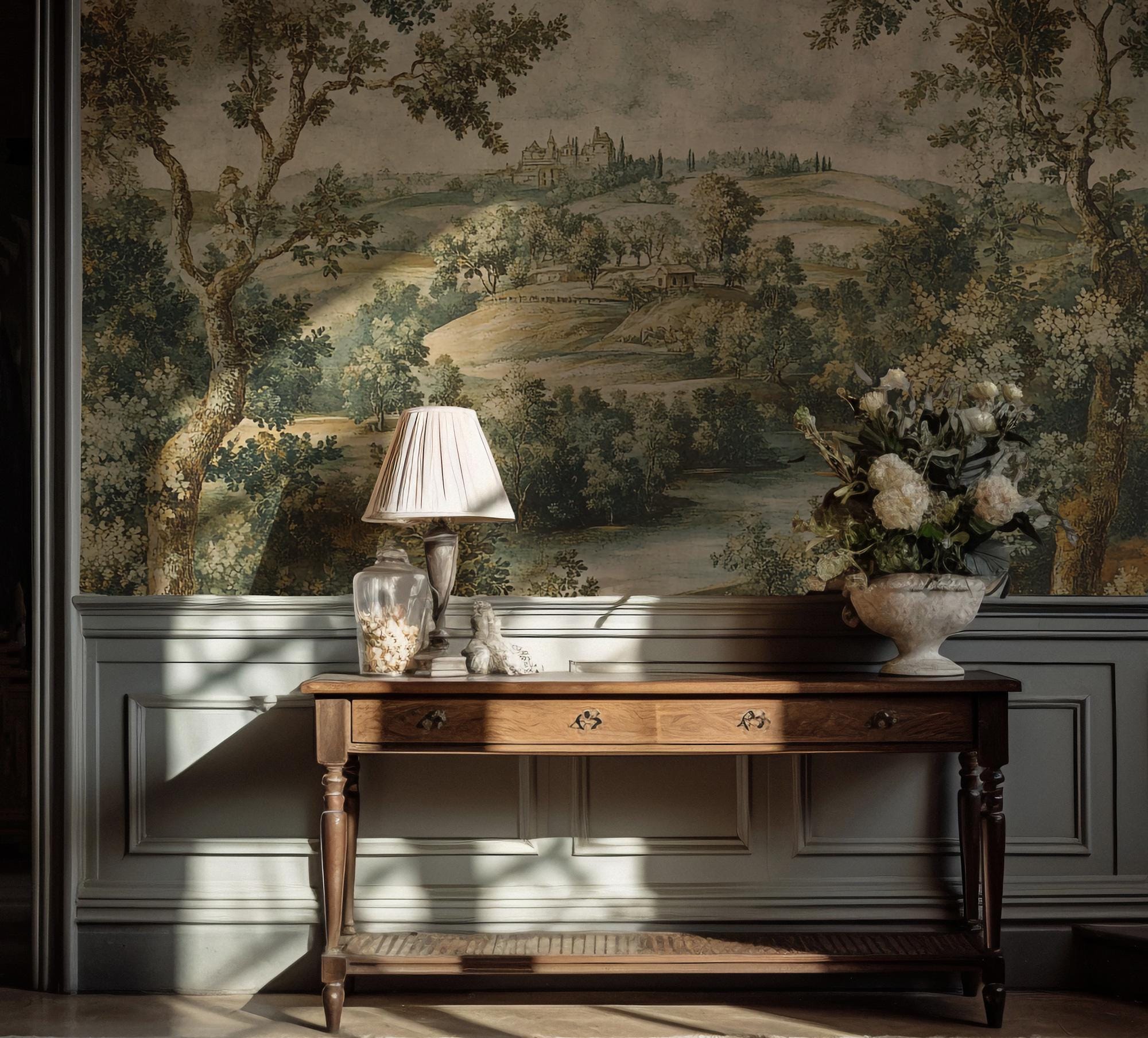 Vintage Countryside Scene Peel & Stick Wallpaper Mural: Pastoral Landscape - View 4