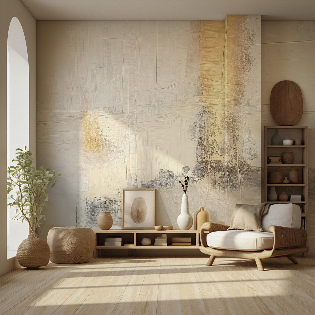 Neutral Abstract Wallpaper Mural, Beige Gold Concrete Texture