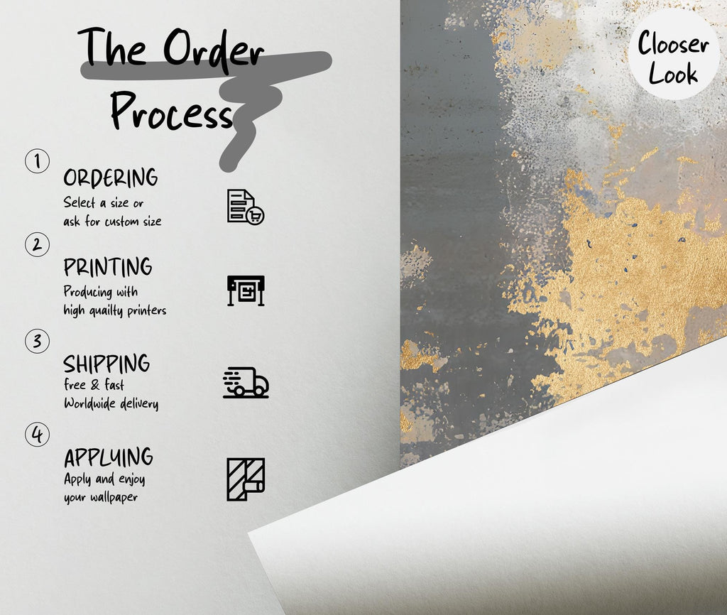 Abstract Gold & Gray Concrete Texture Wallpaper Mural: Metallic Accents - View 6