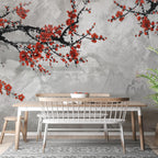 Red Floral Vines Wallpaper: Romantic Illustration, Peel & Stick Wall Mural - View 2