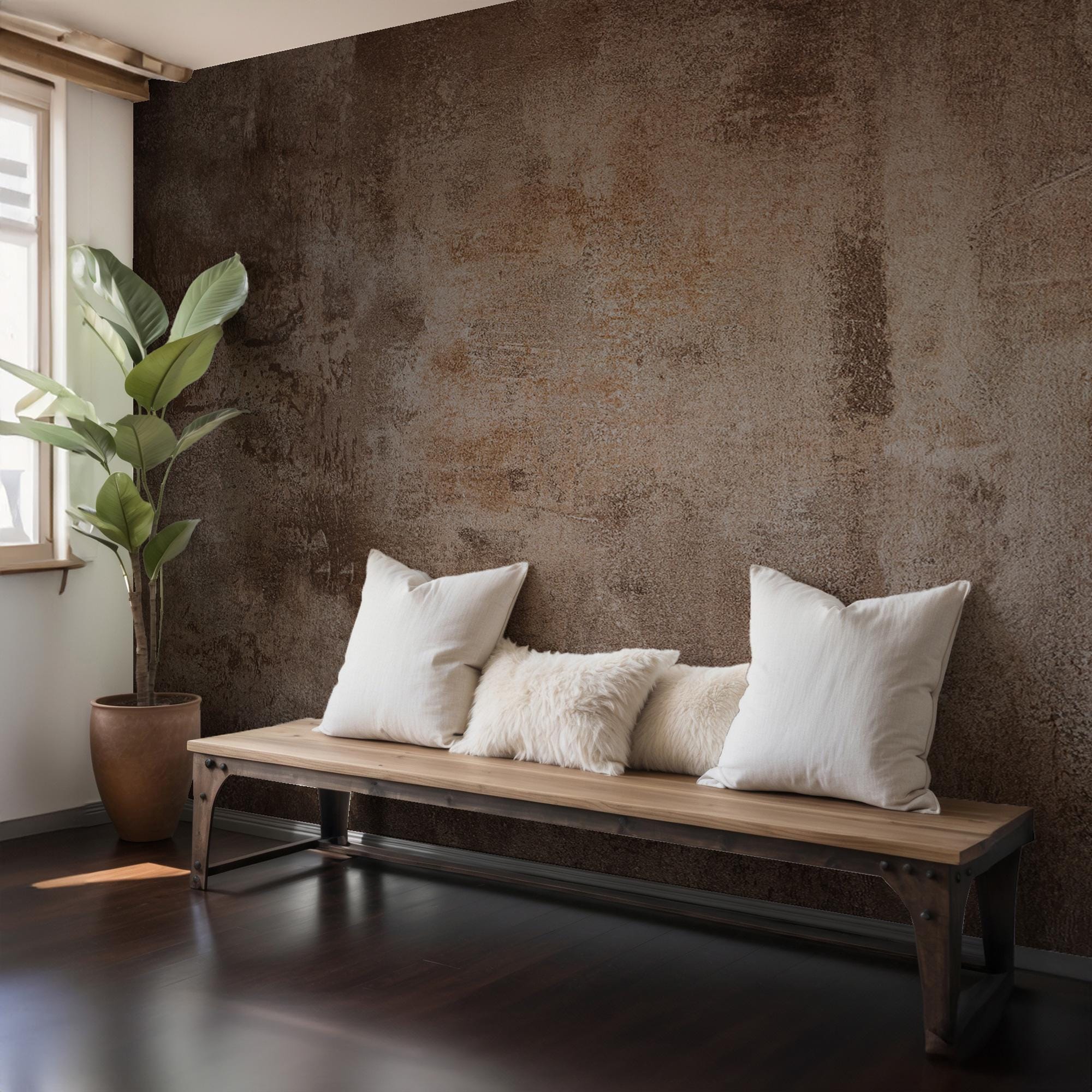 Brown Concrete Texture Wallpaper Mural: Industrial Peel & Stick - View 5
