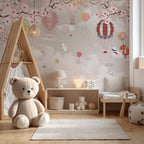 Cherry Blossom Nursery Wallpaper: Hot Air Balloon Animal Wall Mural - View 2