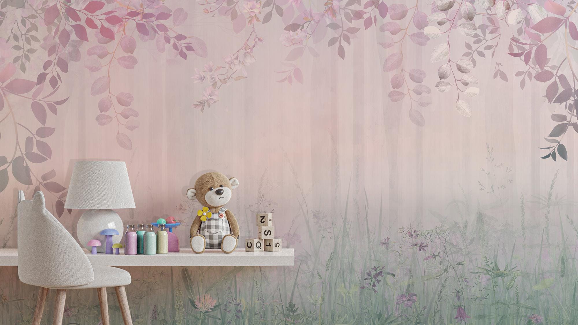 Soft Pastel Floral Wallpaper Mural: Whimsical Kids' Room Decor, Peel and Stick