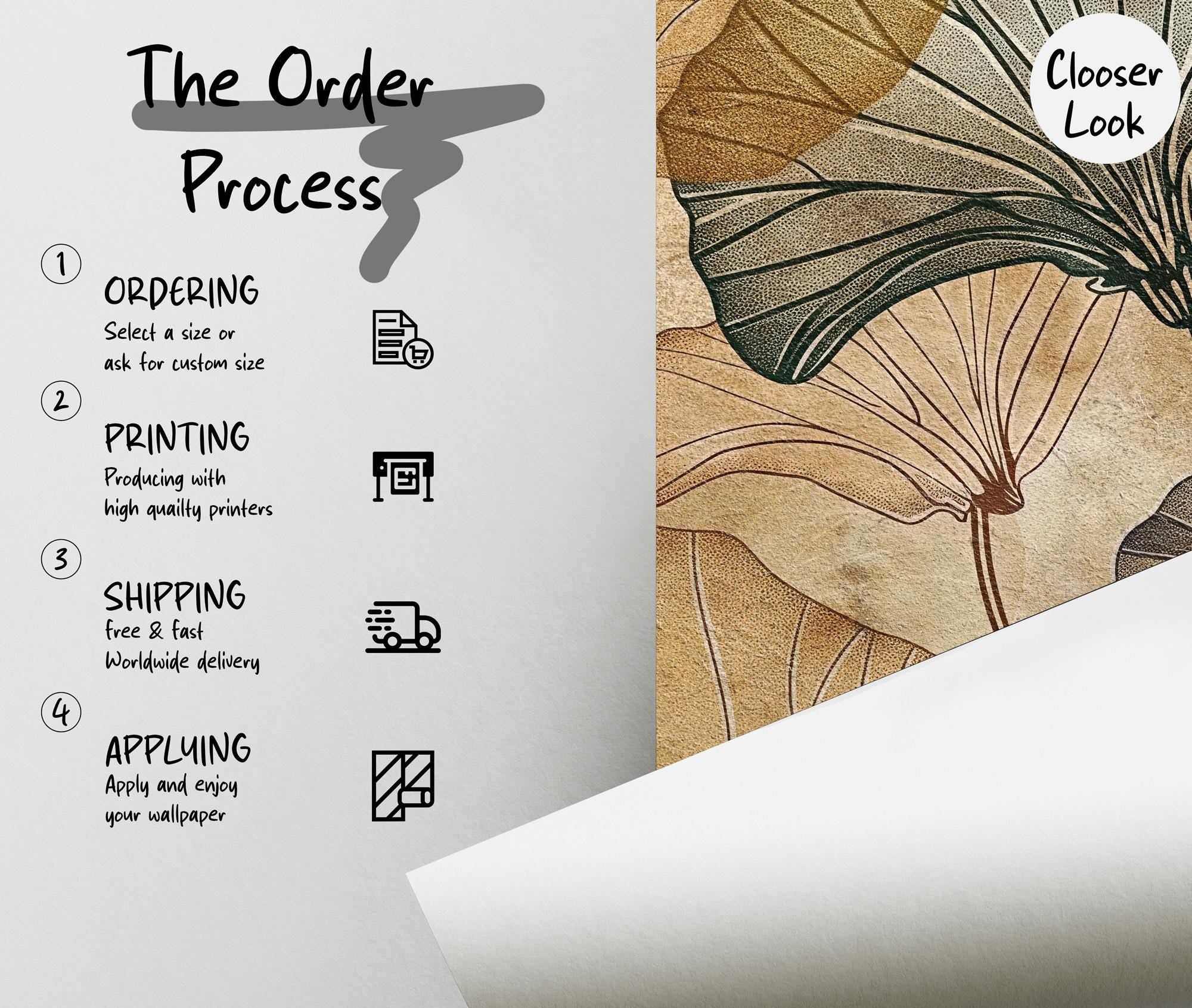 Ginkgo Leaf Wallpaper: Beige Japanese Wall Mural, Peel and Stick - View 4