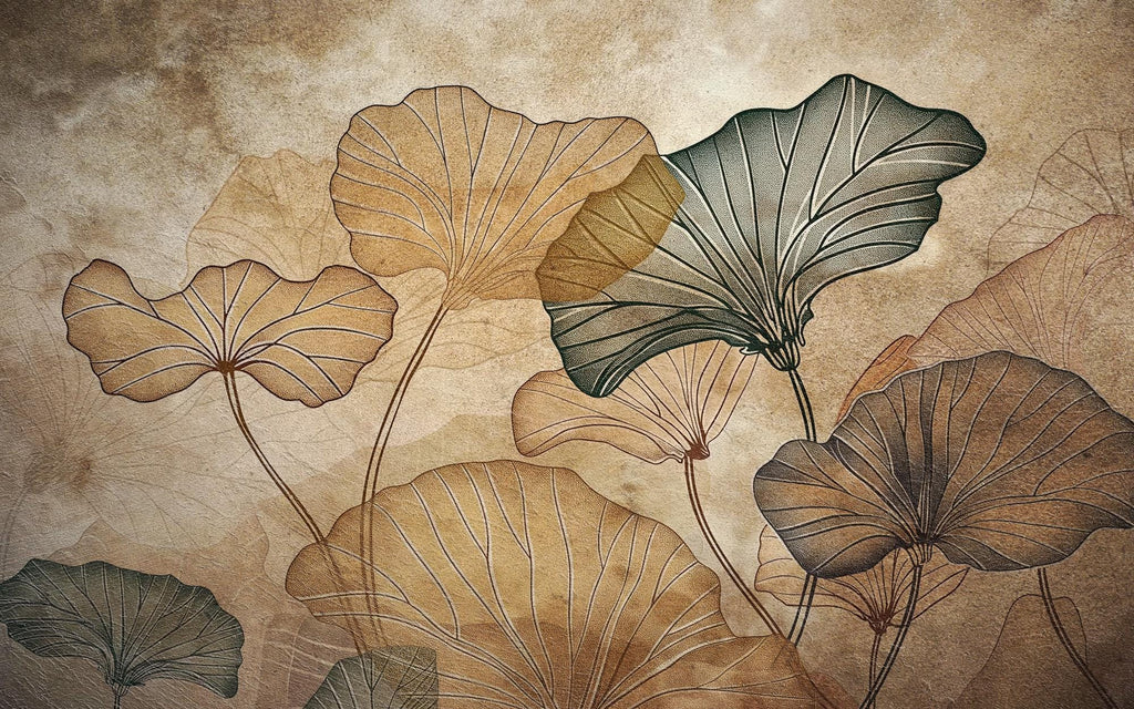 Ginkgo Leaf Wallpaper: Beige Japanese Wall Mural, Peel and Stick - View 7
