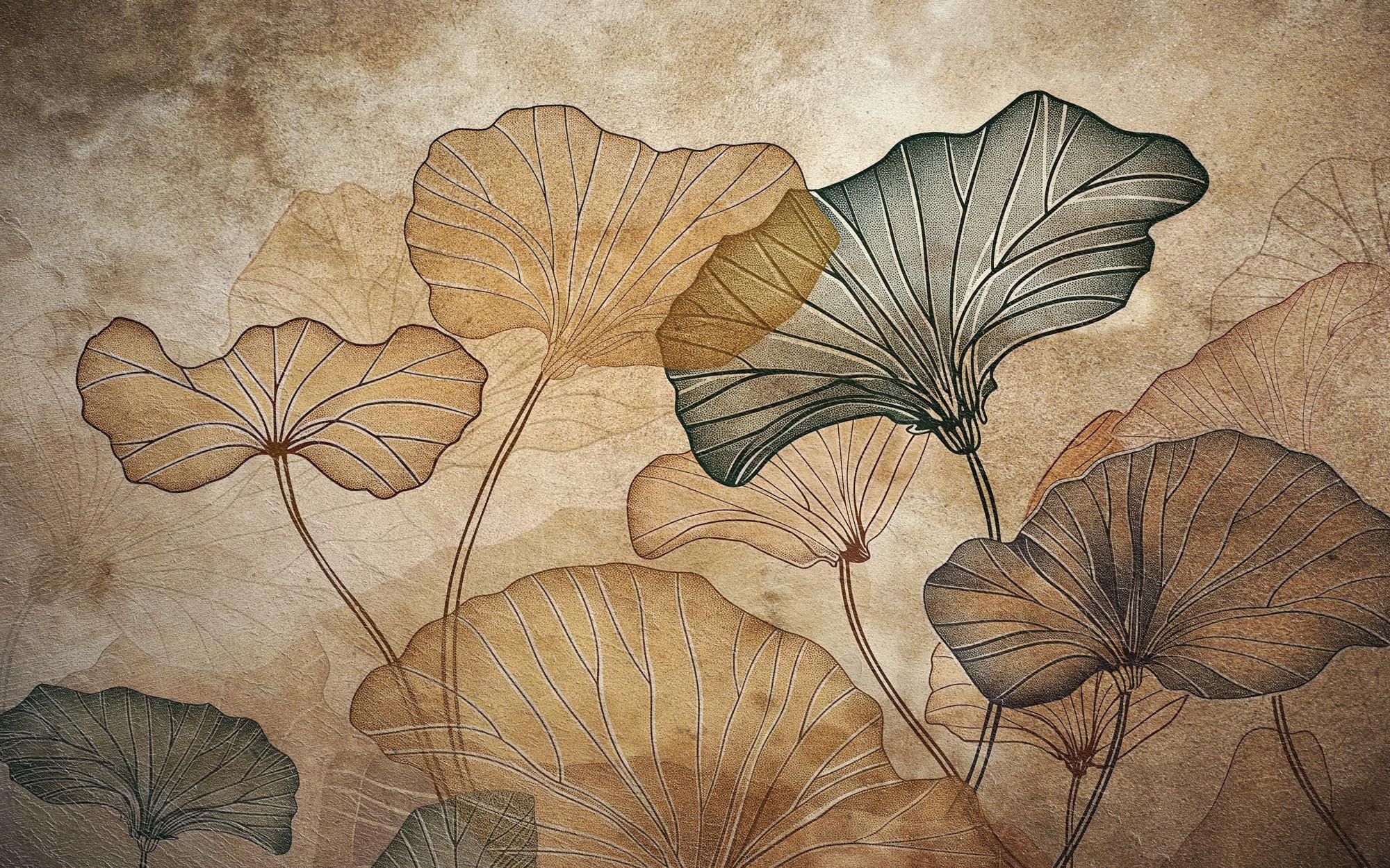 Ginkgo Leaf Wallpaper: Beige Japanese Wall Mural, Peel and Stick - View 7