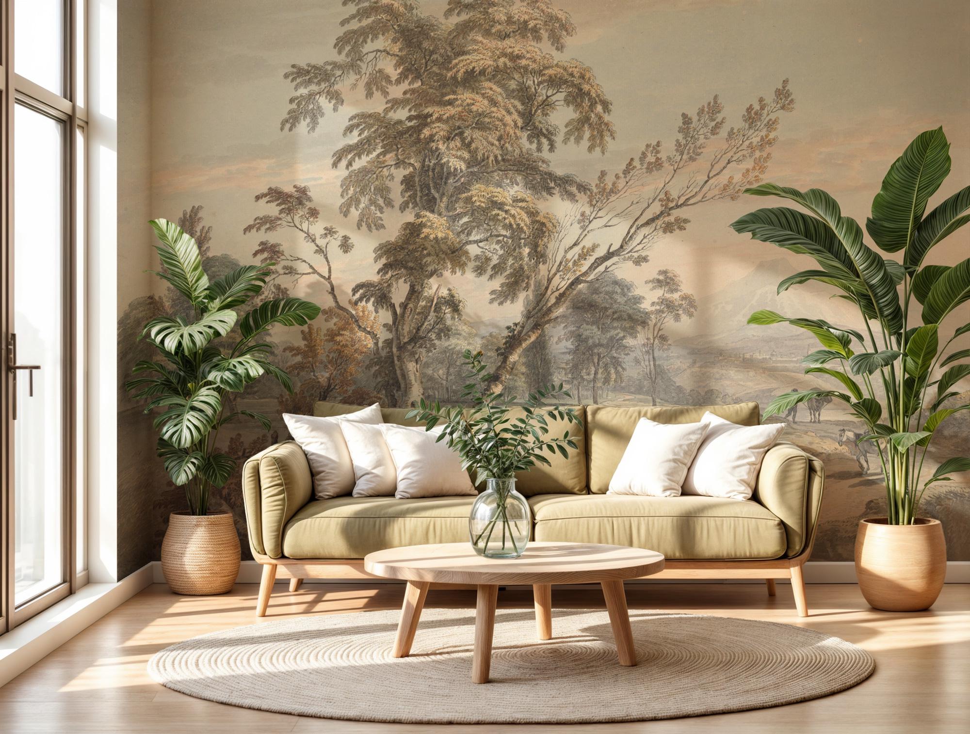 Pastoral Landscape Peel & Stick Wall Mural: Vintage Countryside Scene - View 5