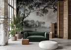 Vintage Grisaille Landscape Wallpaper Mural: Soft Grey Classical Scene, Custom Size - View 5