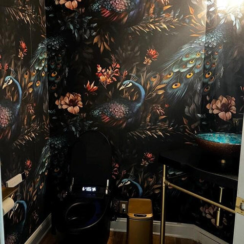 Peacock Wallpaper: Vintage Floral Mural, Moody Interior Decor, Peel & Stick - View 2