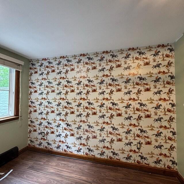 Texas Cowboy Peel and Stick Wallpaper: Desert Cactus Wall Mural - View 2