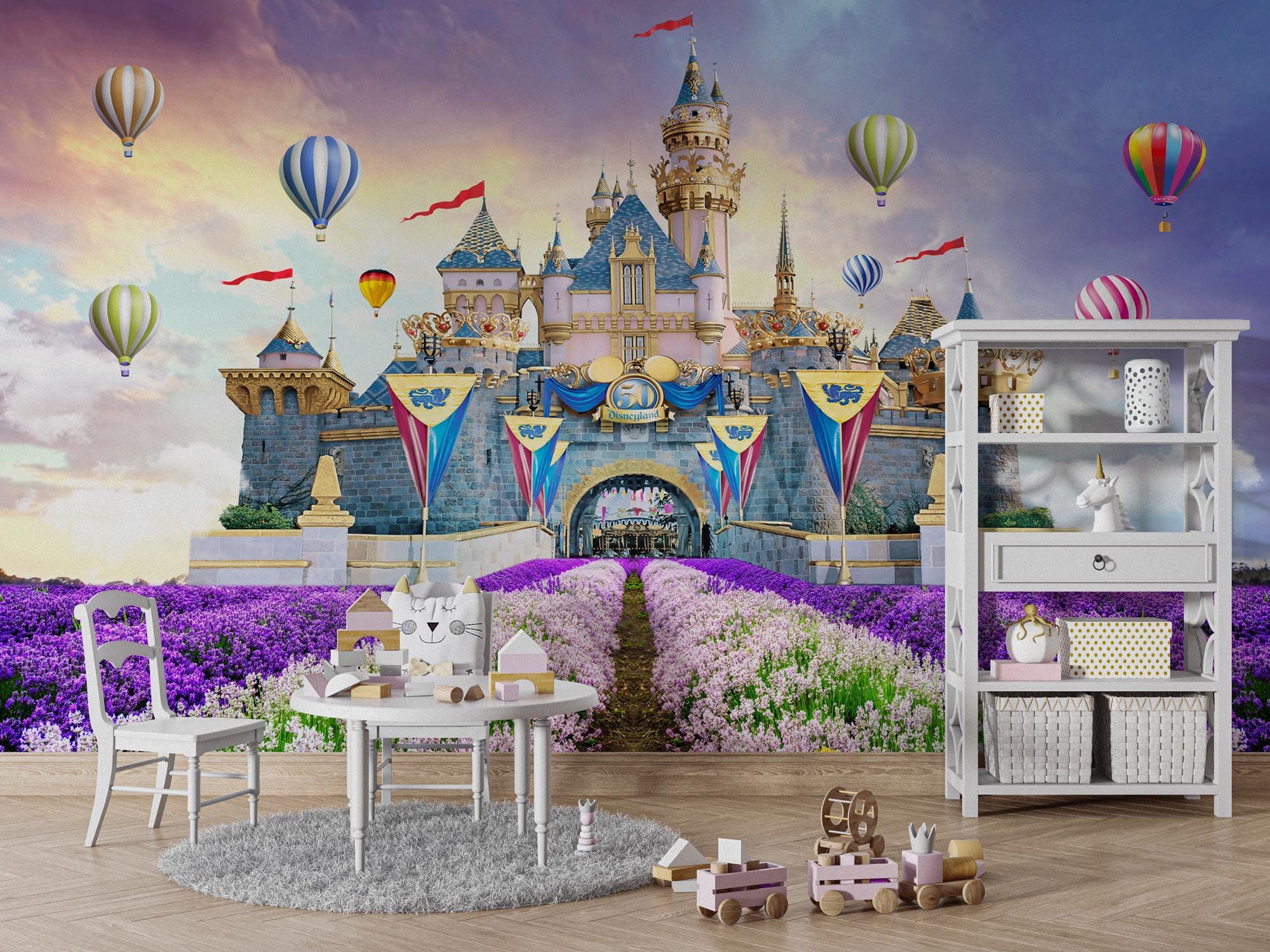 Disney Castle Wallpaper, Princess Nursery Decor, Peel and Stick - View 5