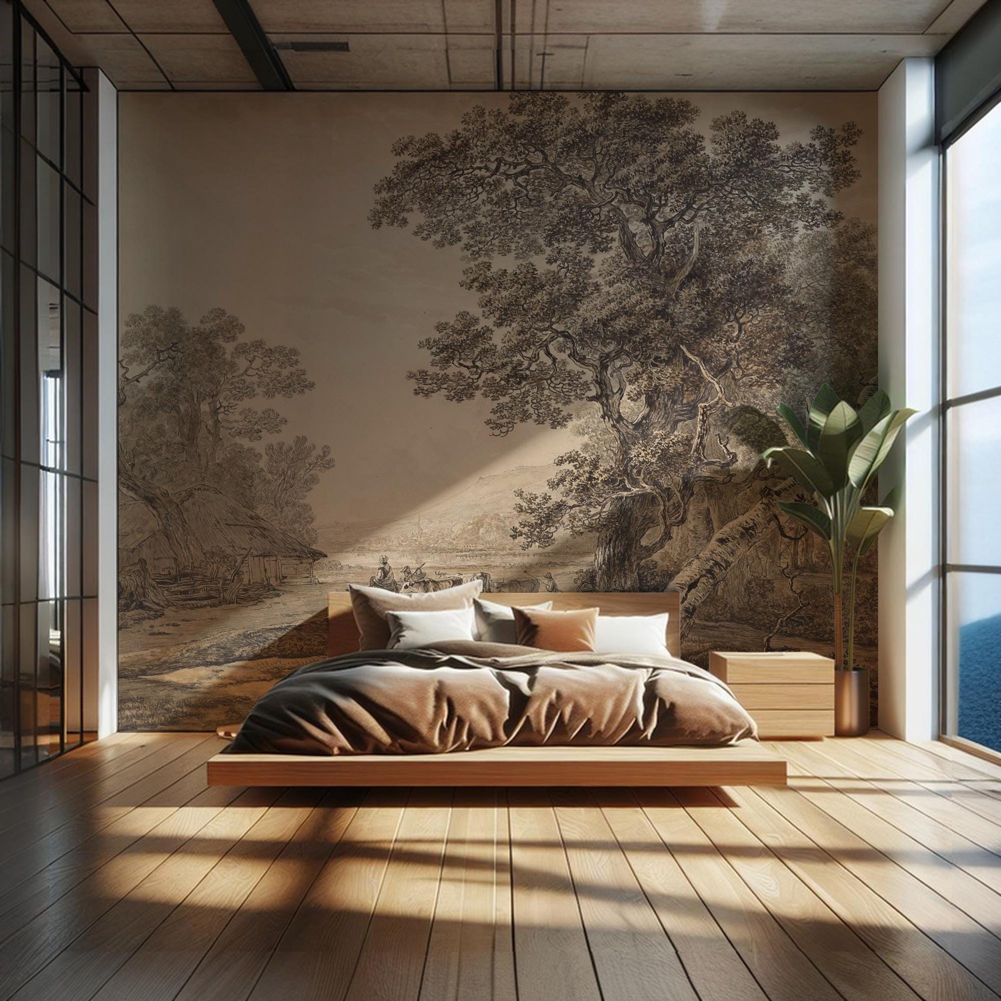 Vintage Countryside Peel and Stick Wallpaper Mural, Landscape Wall Mural - View 3