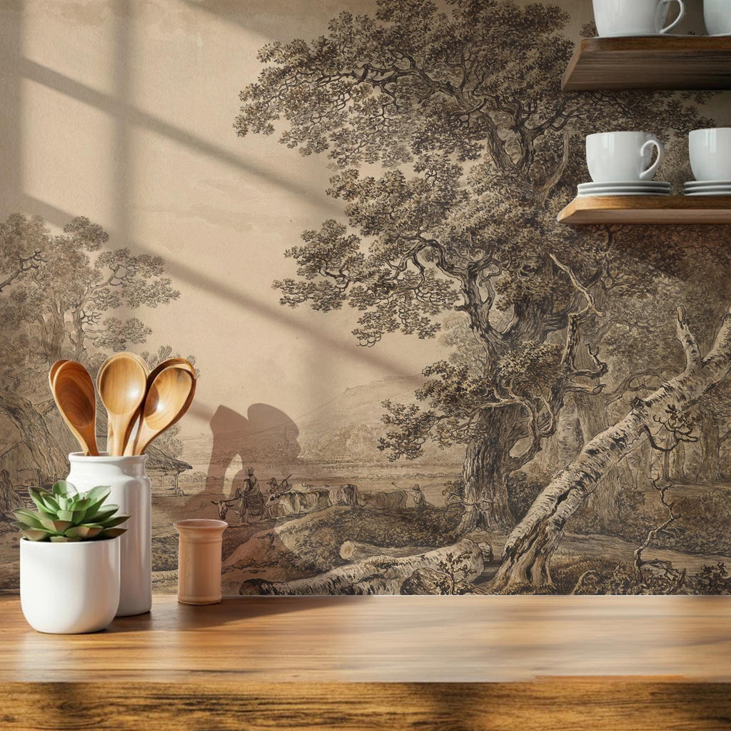 Vintage Countryside Peel and Stick Wallpaper Mural, Landscape Wall Mural - View 4