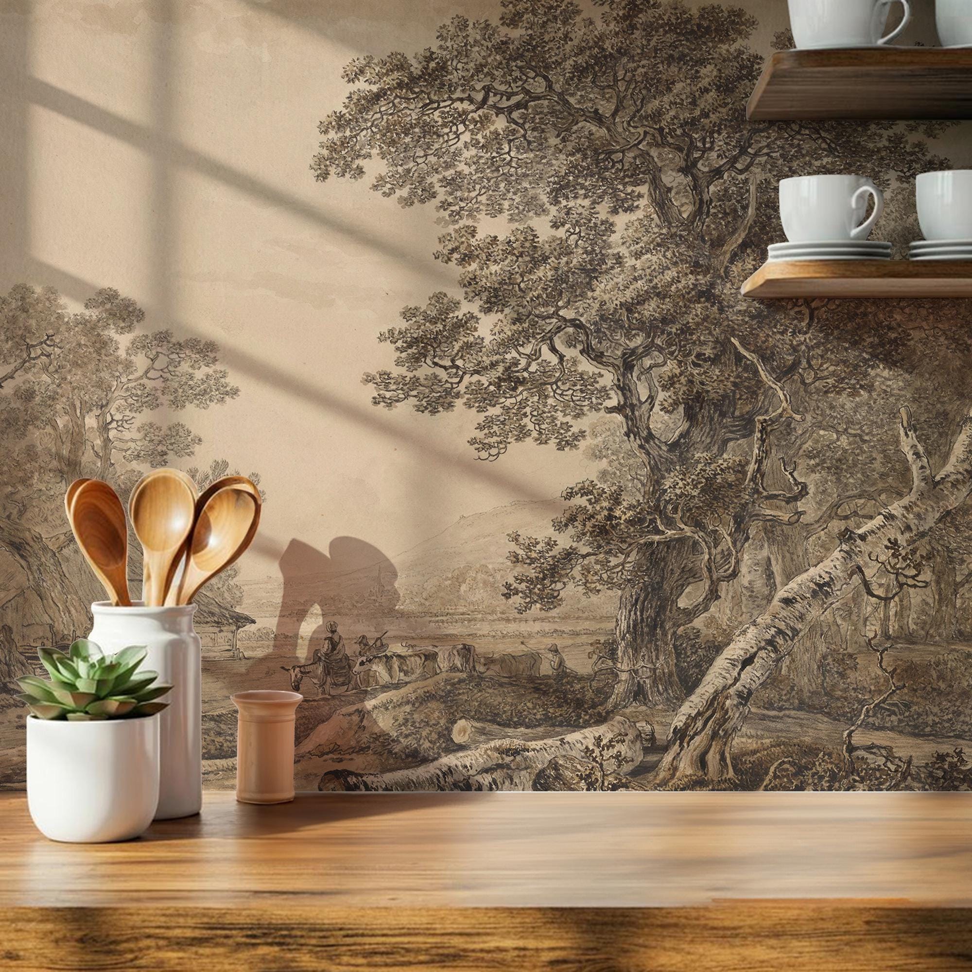 Vintage Countryside Peel and Stick Wallpaper Mural, Landscape Wall Mural - View 4