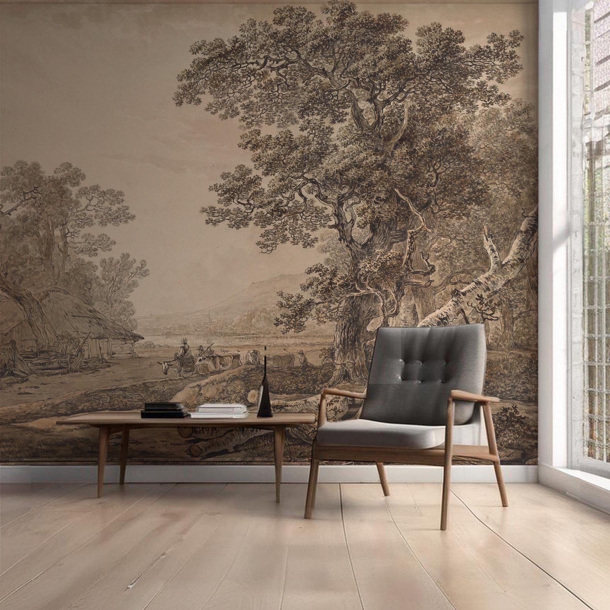 Vintage Countryside Peel and Stick Wallpaper Mural, Landscape Wall Mural - View 2