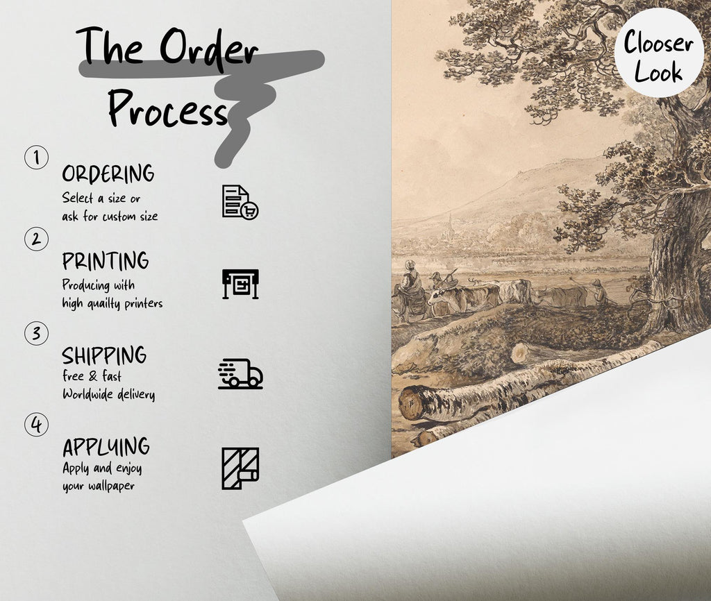 Dark Gothic Landscape Wallpaper Mural: Moody Vintage Wall Art, Peel and Stick - View 5