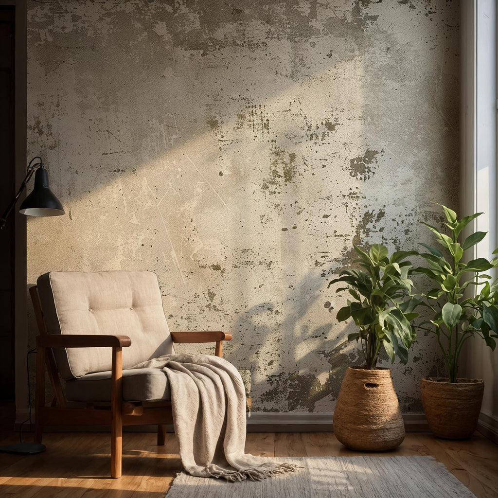Beige Concrete Peel and Stick Wallpaper: Industrial Loft Wall Mural - View 2