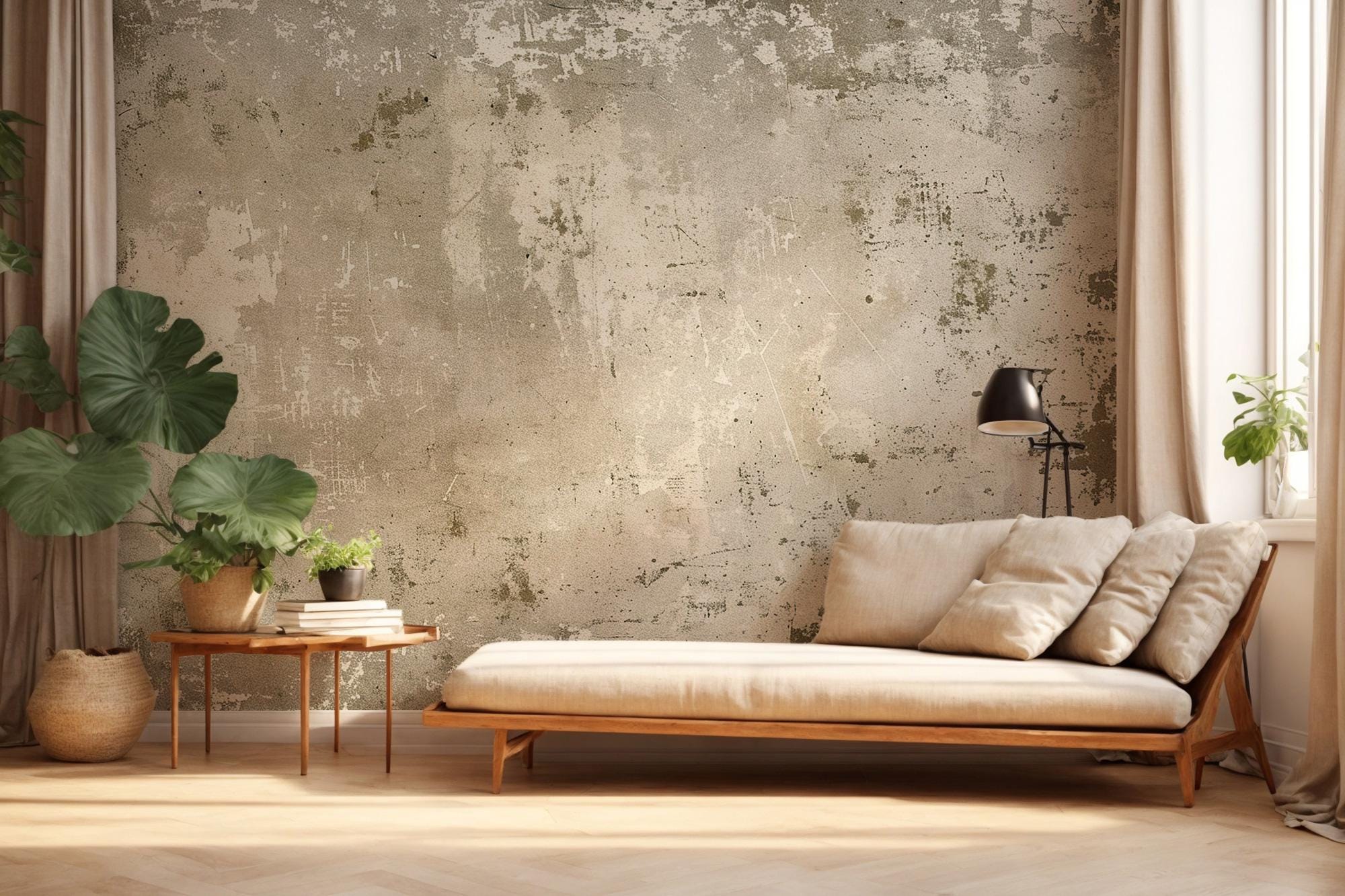 Beige Concrete Peel and Stick Wallpaper: Industrial Loft Wall Mural - View 5