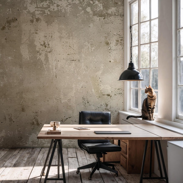 Beige Concrete Peel and Stick Wallpaper: Industrial Loft Wall Mural