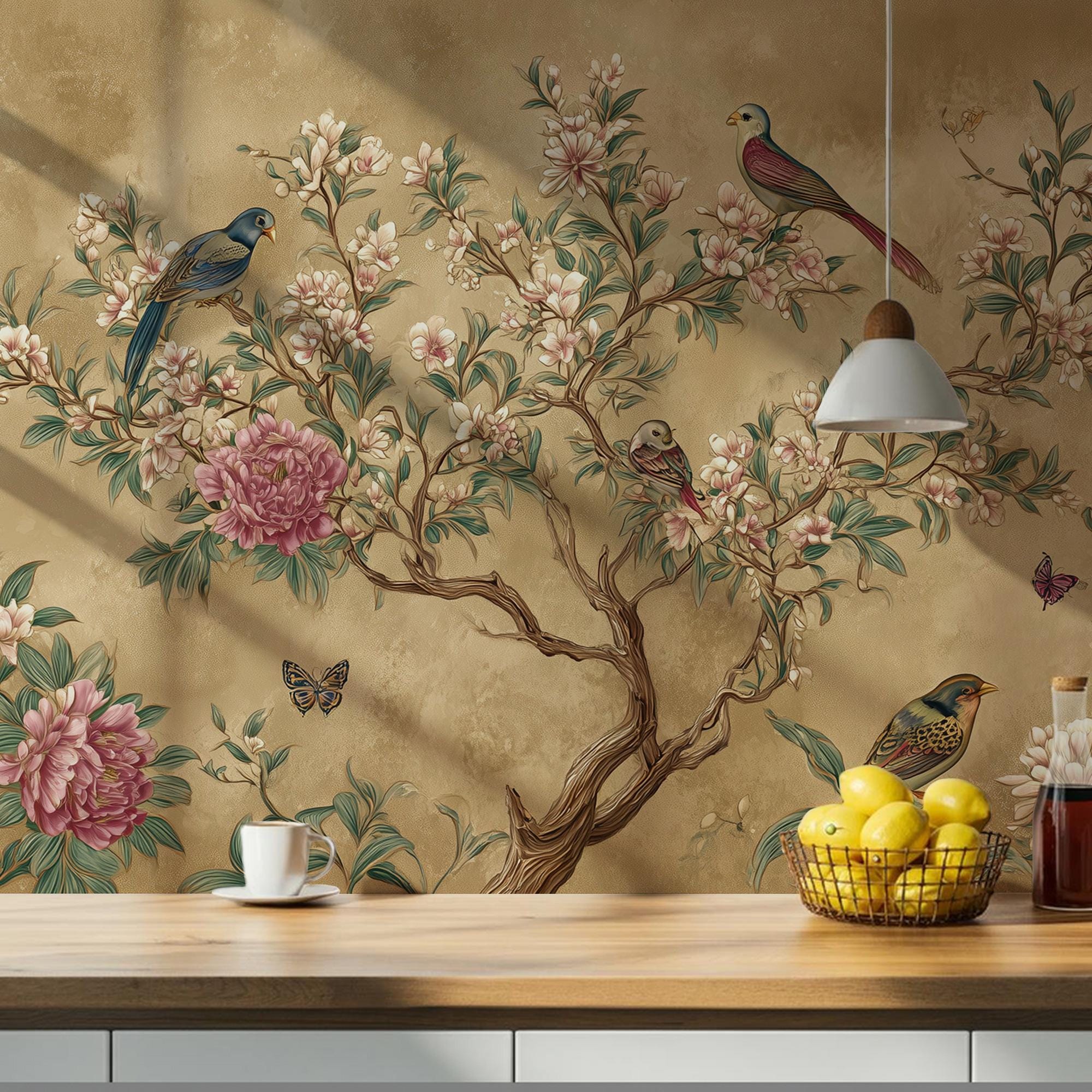 Chinoiserie Bird Blossom Wallpaper Mural