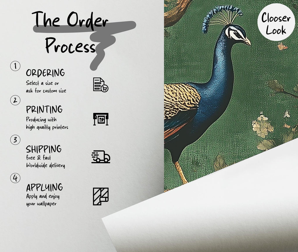 Peacock Chinoiserie Wallpaper Mural - View 7