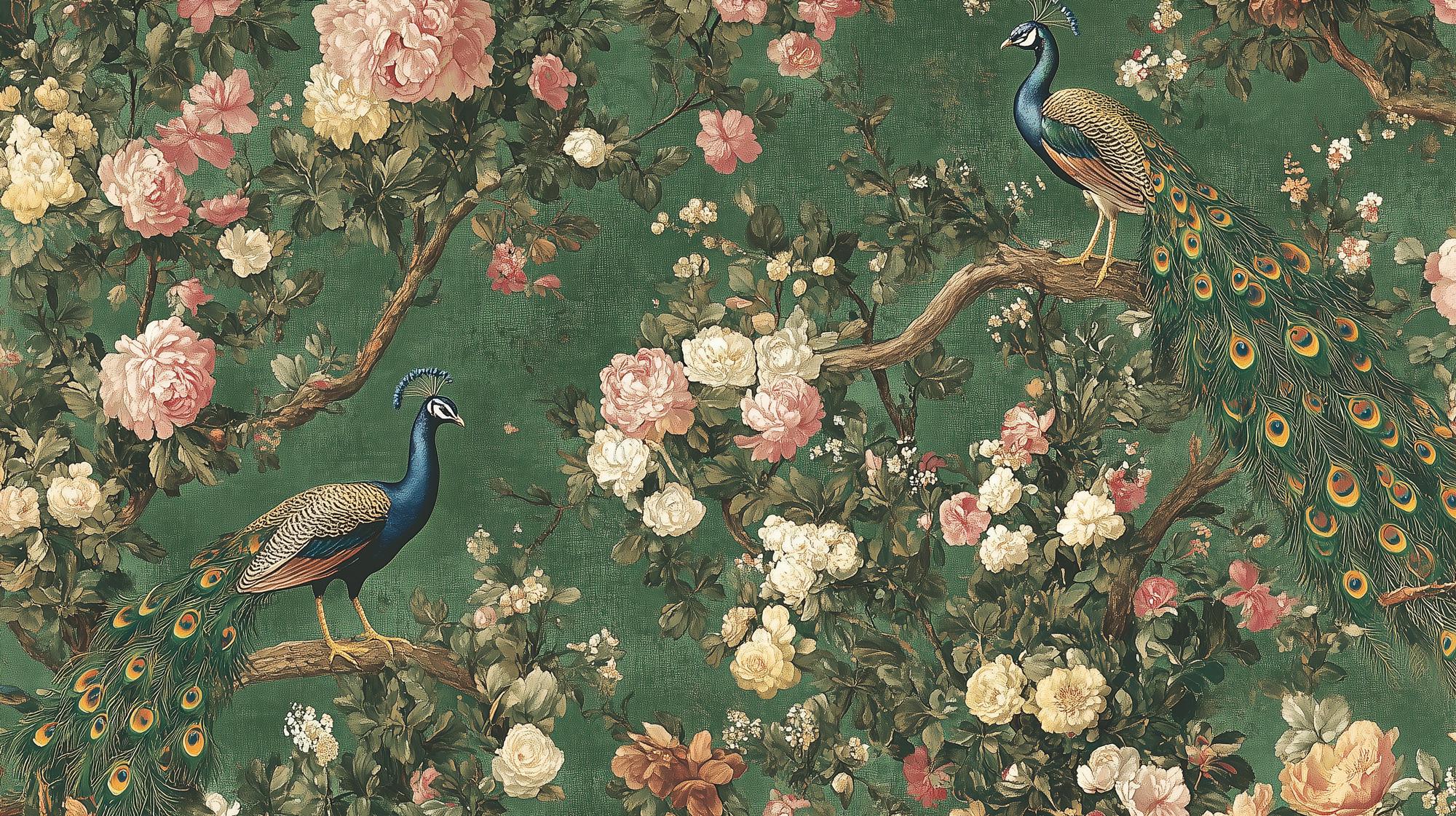 Peacock Chinoiserie Wallpaper Mural - View 6