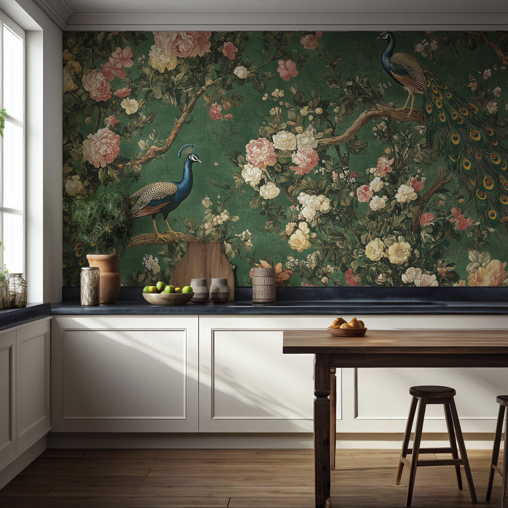 Peacock Chinoiserie Wallpaper Mural
