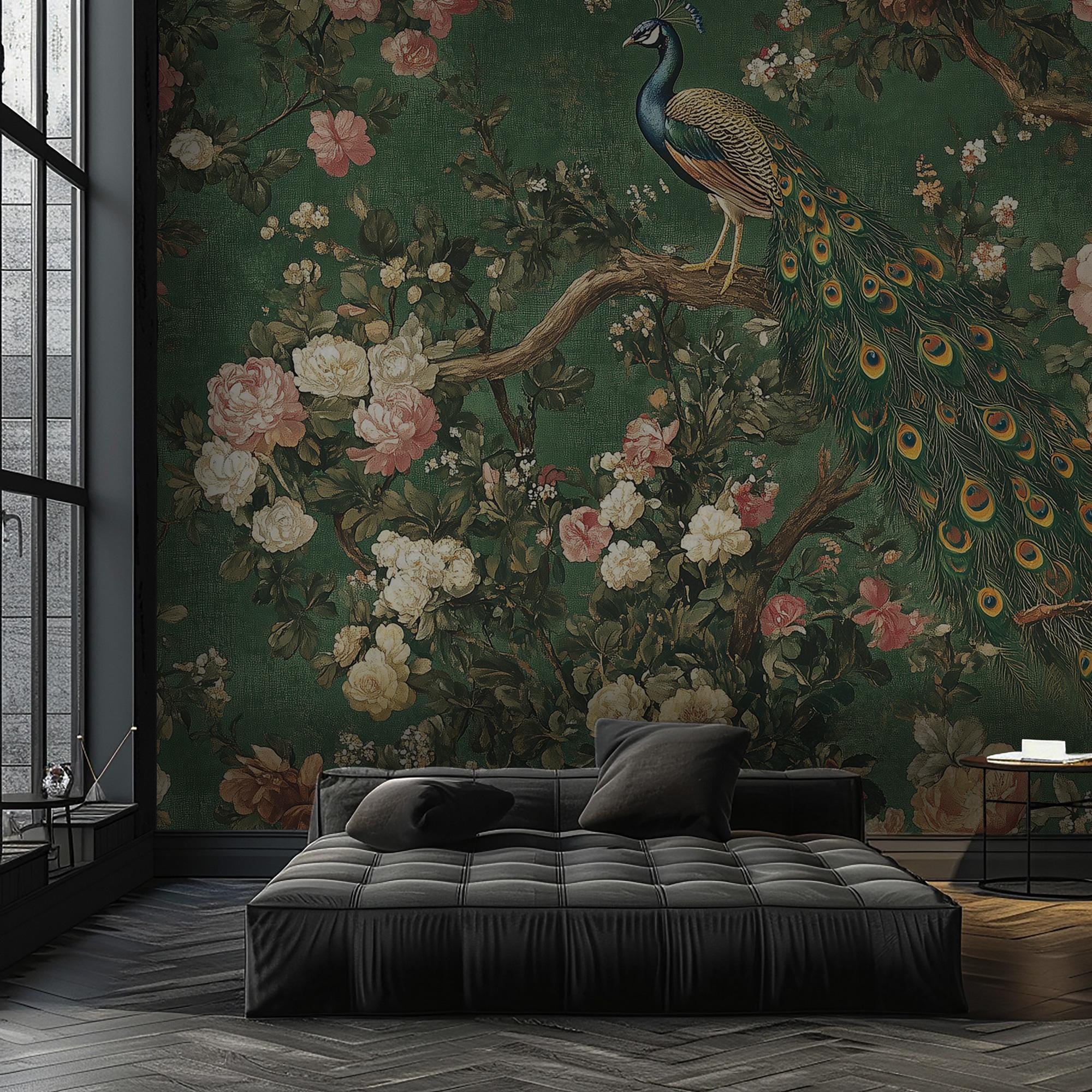 Peacock Chinoiserie Wallpaper Mural - View 2