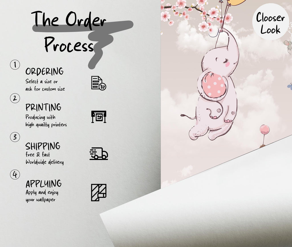 Cherry Blossom Nursery Wallpaper: Hot Air Balloon Animal Wall Mural - View 6