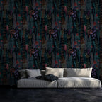 Mushroom Fern Wallpaper Mural: Dark Botanical Peel and Stick Wallpaper - View 3