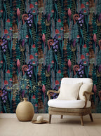 Mushroom Fern Wallpaper Mural: Dark Botanical Peel and Stick Wallpaper - View 4