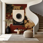Japanese Crane Peel and Stick Wallpaper - Asian Floral Wall Mural - Red Gold Removable Wallpaper - View 4
