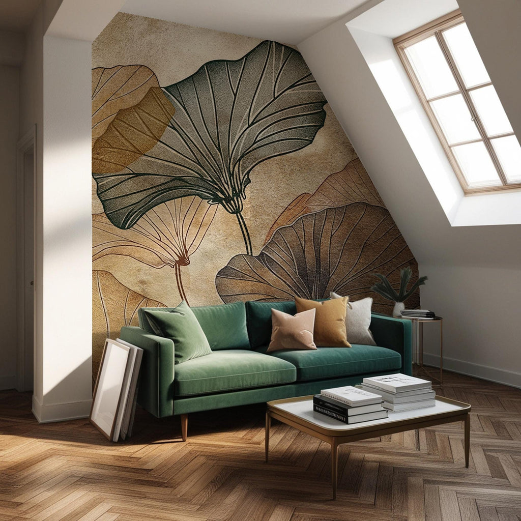 Ginkgo Leaf Wallpaper: Beige Japanese Wall Mural, Peel and Stick - View 3