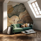 Ginkgo Leaf Wallpaper: Beige Japanese Wall Mural, Peel and Stick - View 3