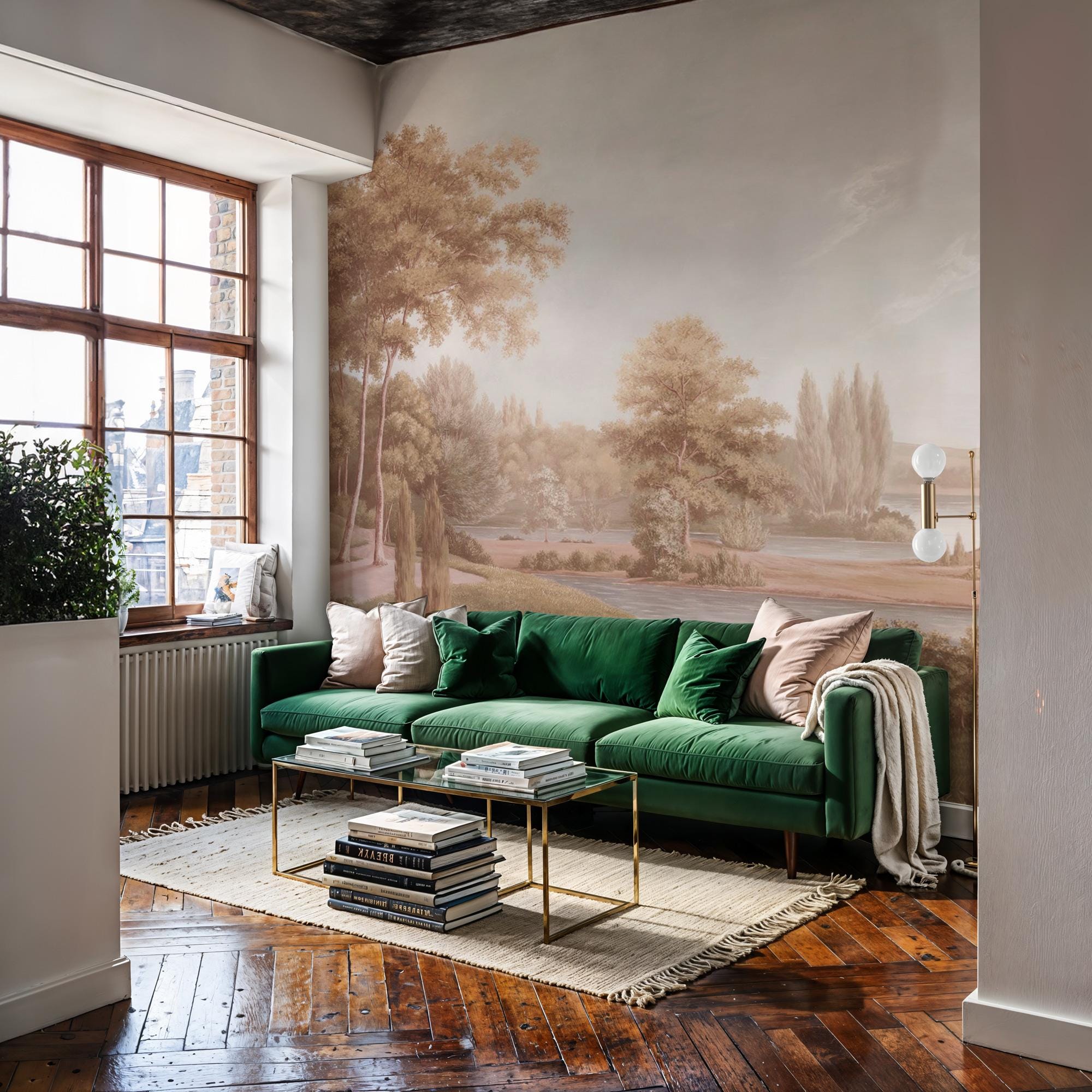 Vintage Countryside Wallpaper Mural: Pastoral Landscape Peel & Stick - View 4
