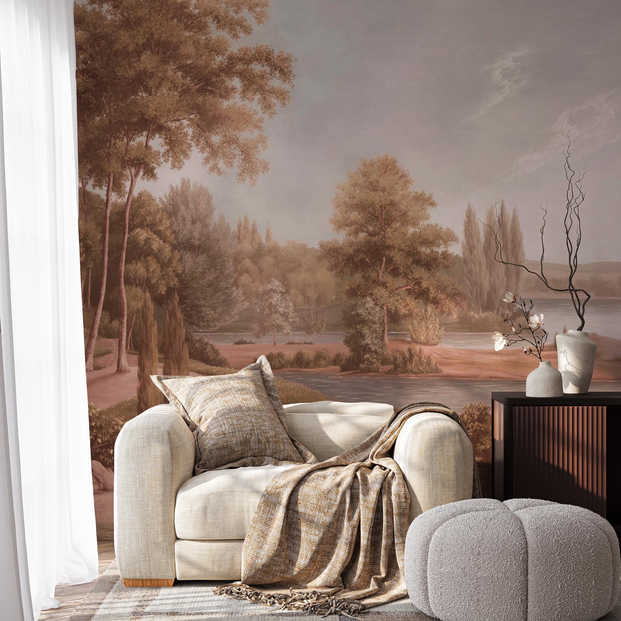 Vintage Countryside Wallpaper Mural: Pastoral Landscape Peel & Stick - View 2