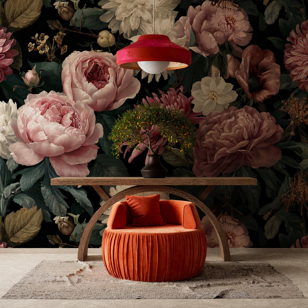 Peony Floral Wallpaper, Big Rose Wallpaper Peel and Stick Wall Mural